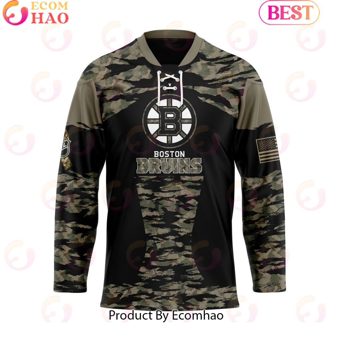 NHL Boston Bruins Personalized Camo Hockey Jersey Honoring Veterans