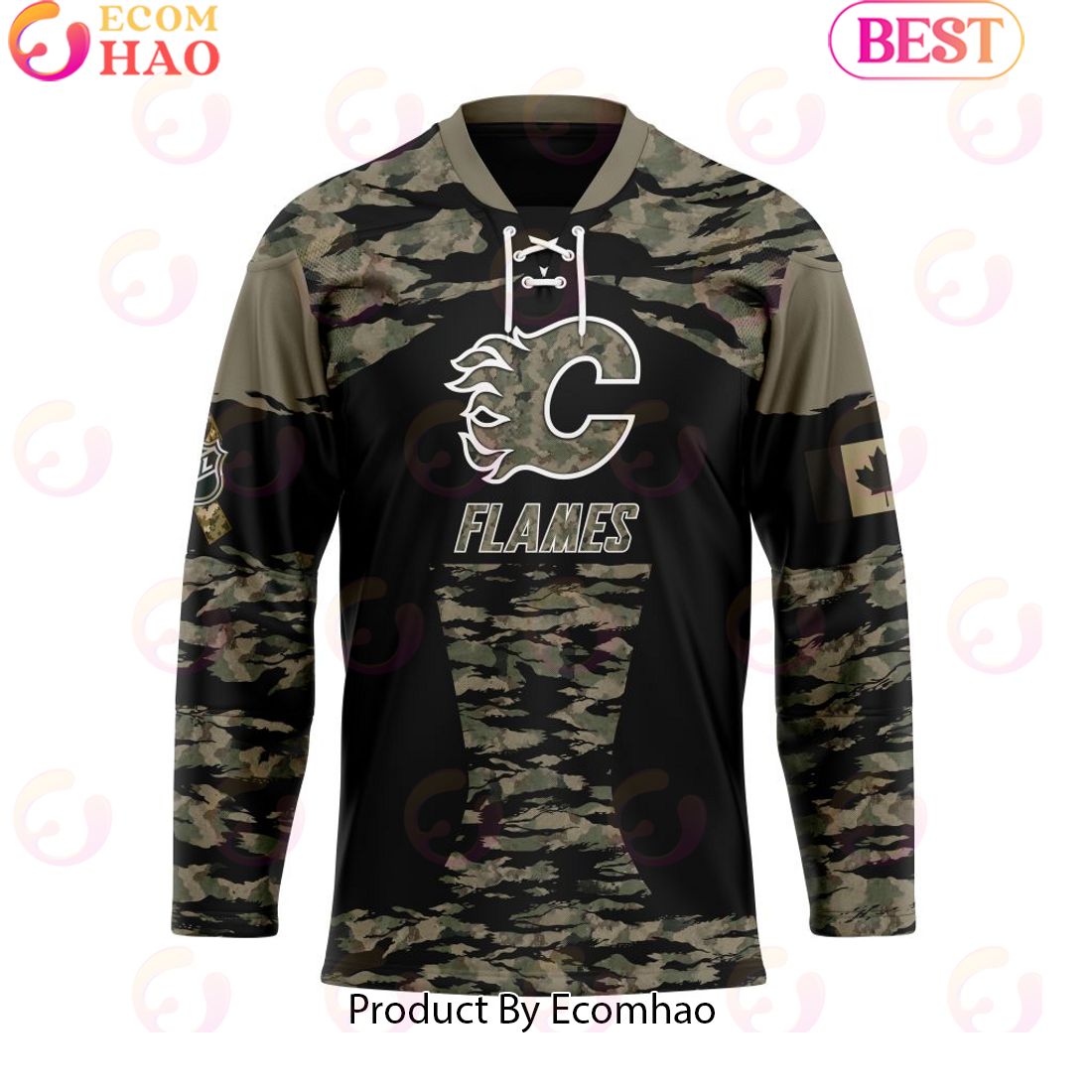 NHL Calgary Flames Personalized Camo Hockey Jersey Honoring Veterans