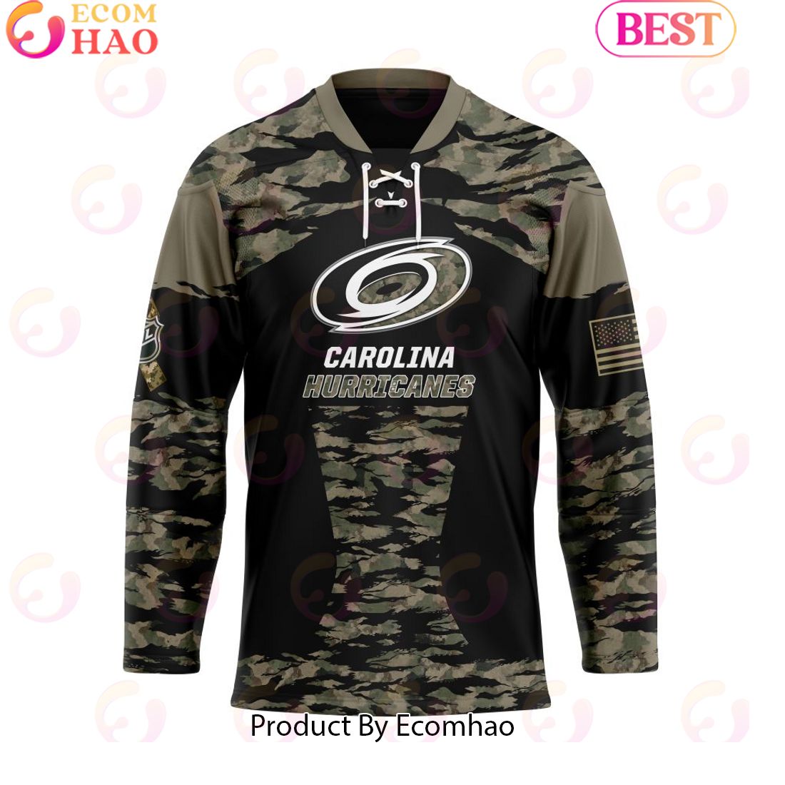 NHL Carolina Hurricanes Personalized Camo Hockey Jersey Honoring Veterans