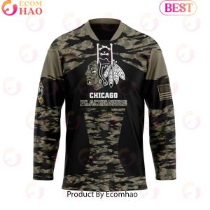 NHL Chicago Blackhawks Personalized Camo Hockey Jersey Honoring Veterans