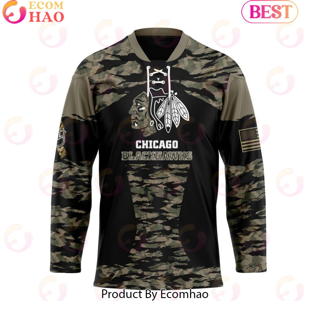 NHL Chicago Blackhawks Personalized Camo Hockey Jersey Honoring Veterans