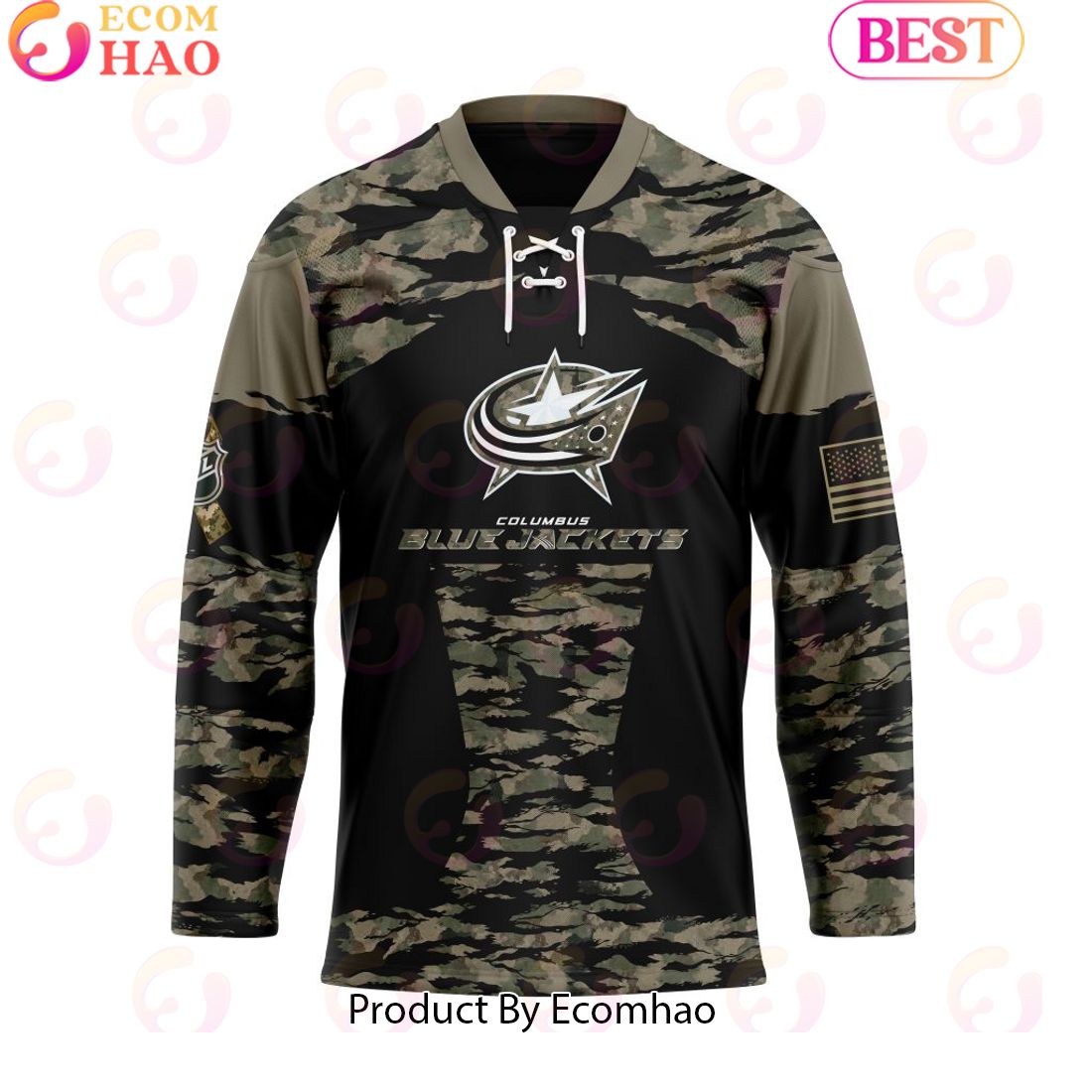 NHL Columbus Blue Jackets Personalized Camo Hockey Jersey Honoring Veterans