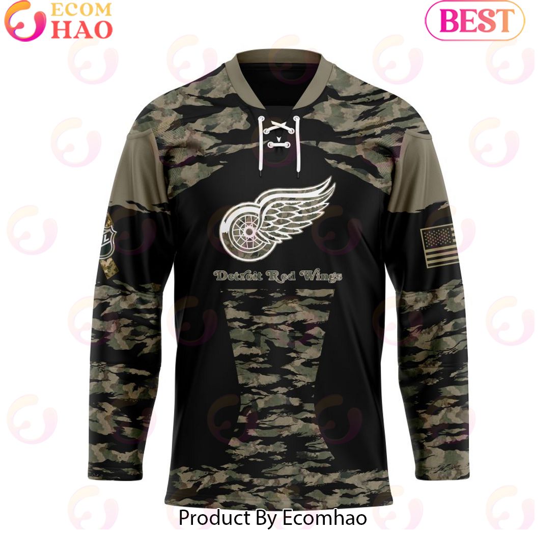 NHL Detroit Red Wings Personalized Camo Hockey Jersey Honoring Veterans