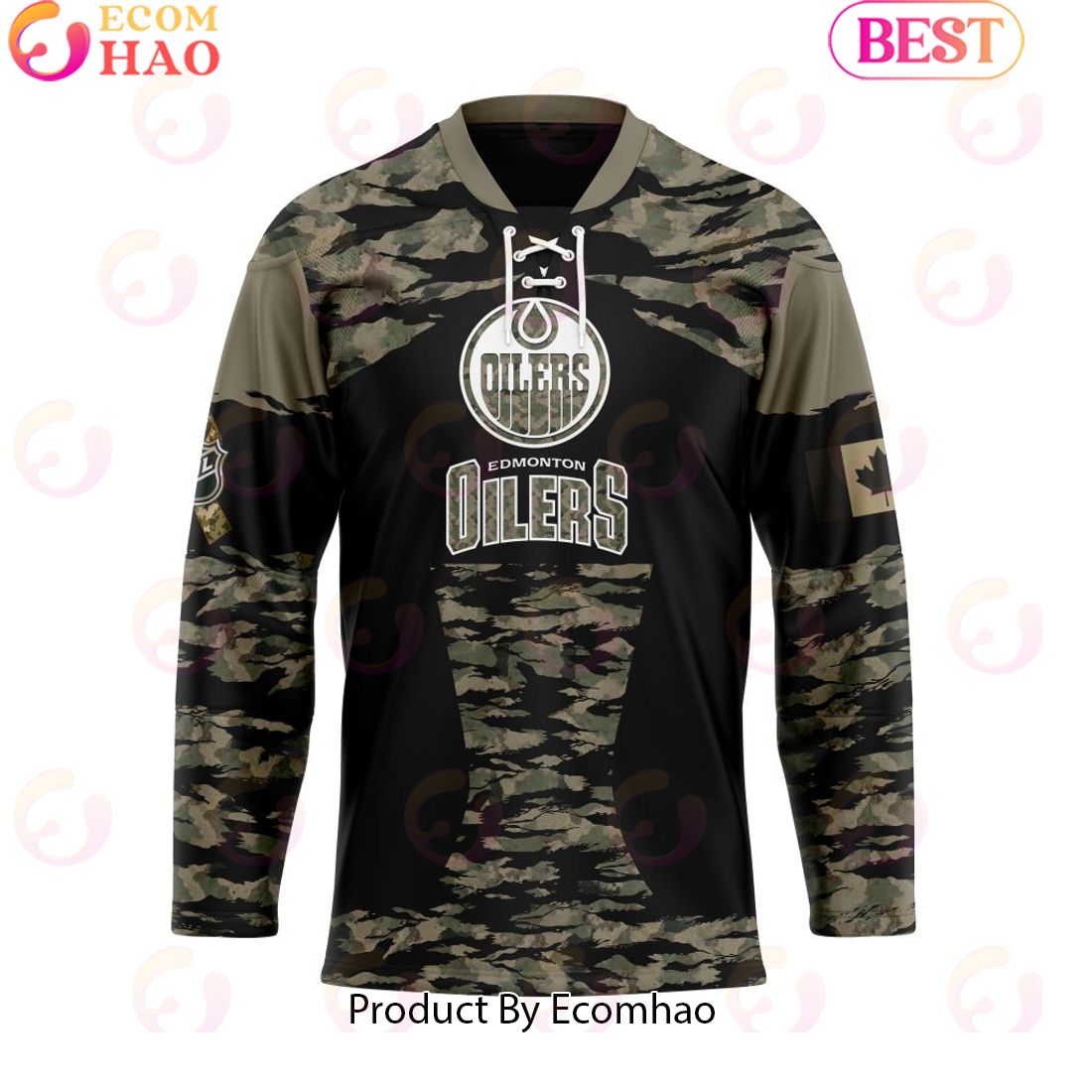 NHL Edmonton Oilers Personalized Camo Hockey Jersey Honoring Veterans