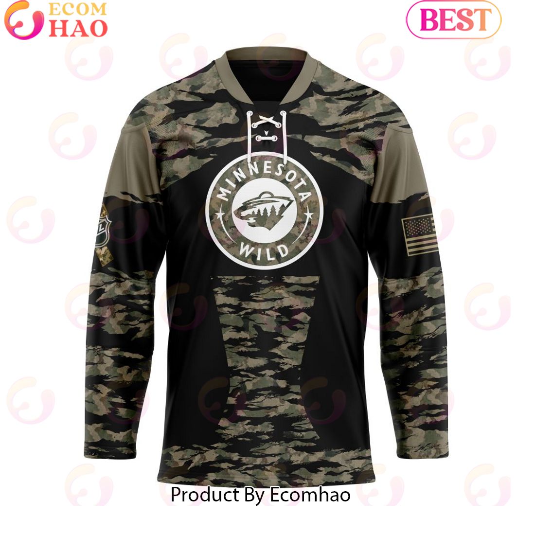 NHL Minnesota Wild Personalized Camo Hockey Jersey Honoring Veterans