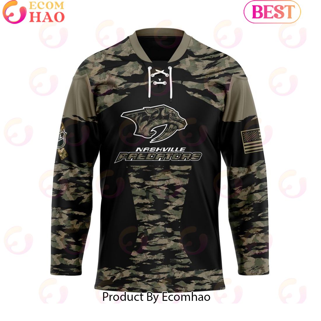 NHL Nashville Predators Personalized Camo Hockey Jersey Honoring Veterans