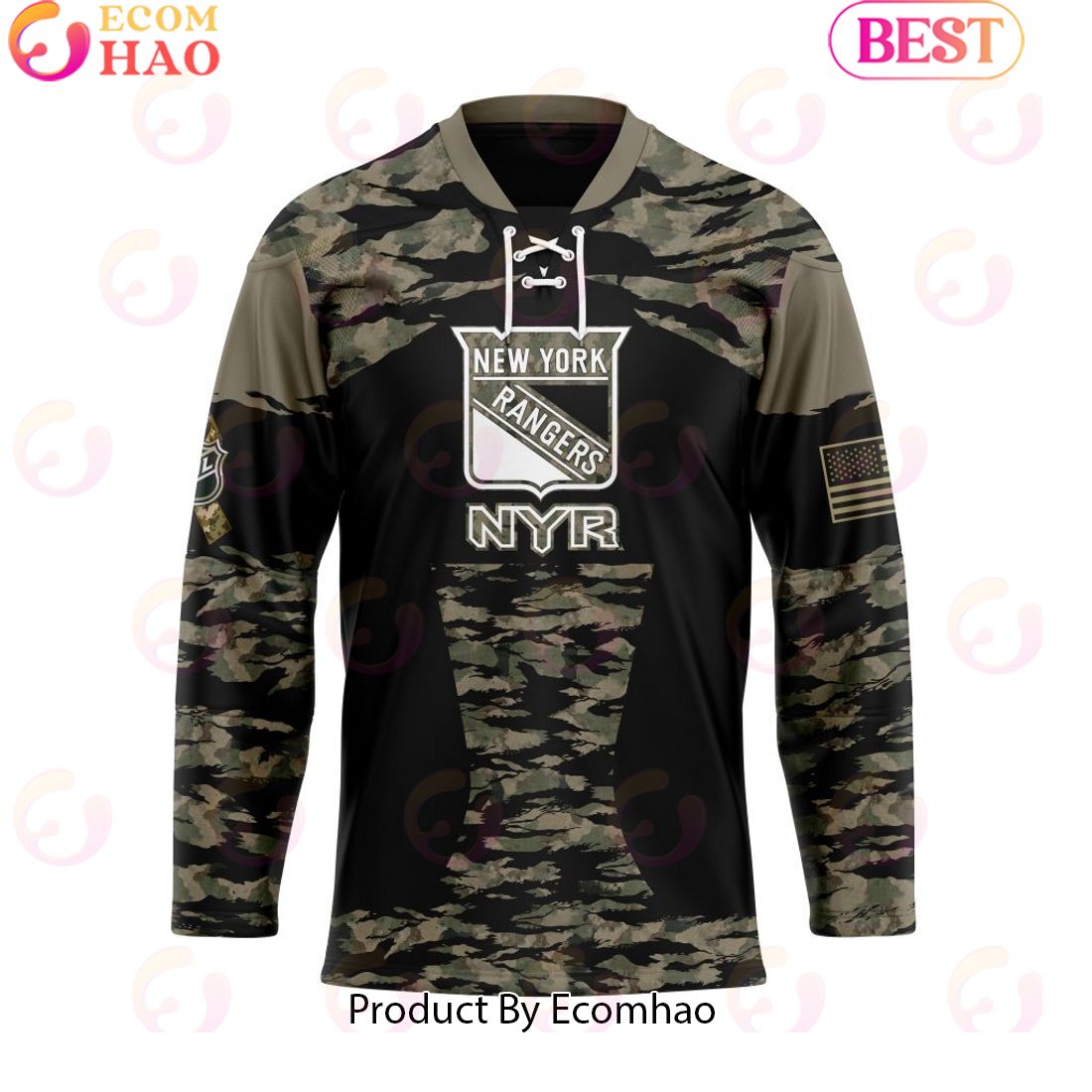 NHL New York Rangers Personalized Camo Hockey Jersey Honoring Veterans