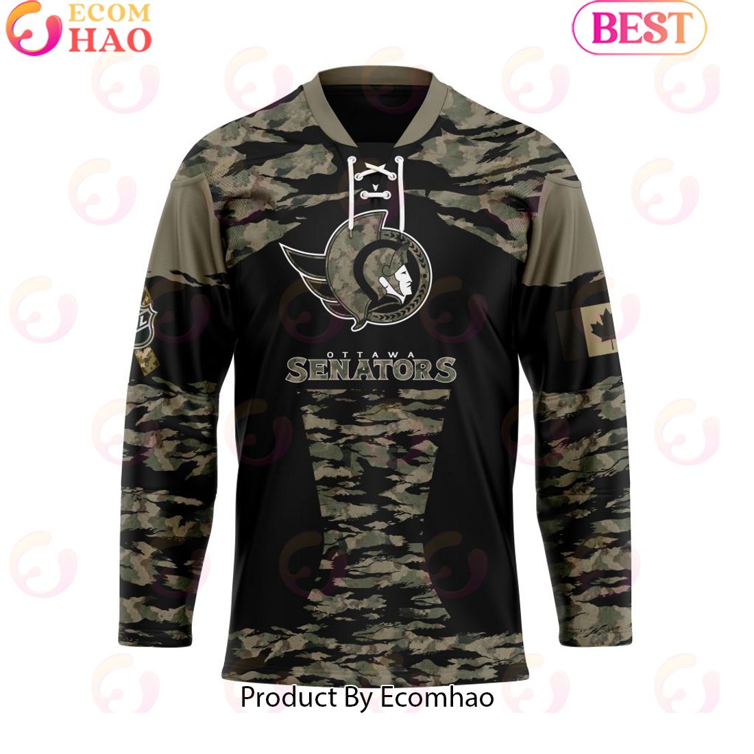 NHL Ottawa Senators Personalized Camo Hockey Jersey Honoring Veterans