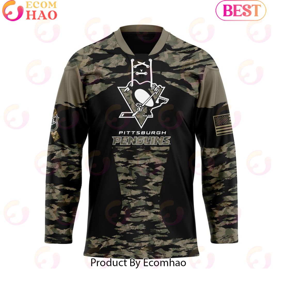 NHL Pittsburgh Penguins Personalized Camo Hockey Jersey Honoring Veterans