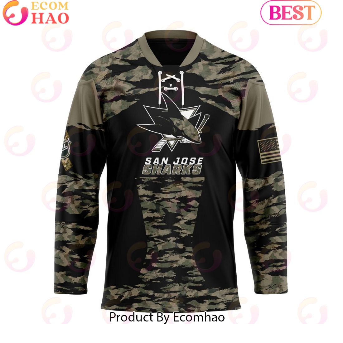 NHL San Jose Sharks Personalized Camo Hockey Jersey Honoring Veterans