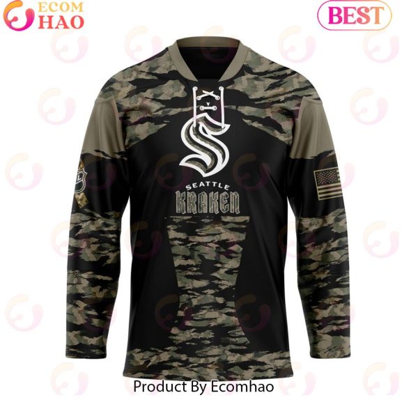 NHL Seattle Kraken Personalized Camo Hockey Jersey Honoring Veterans