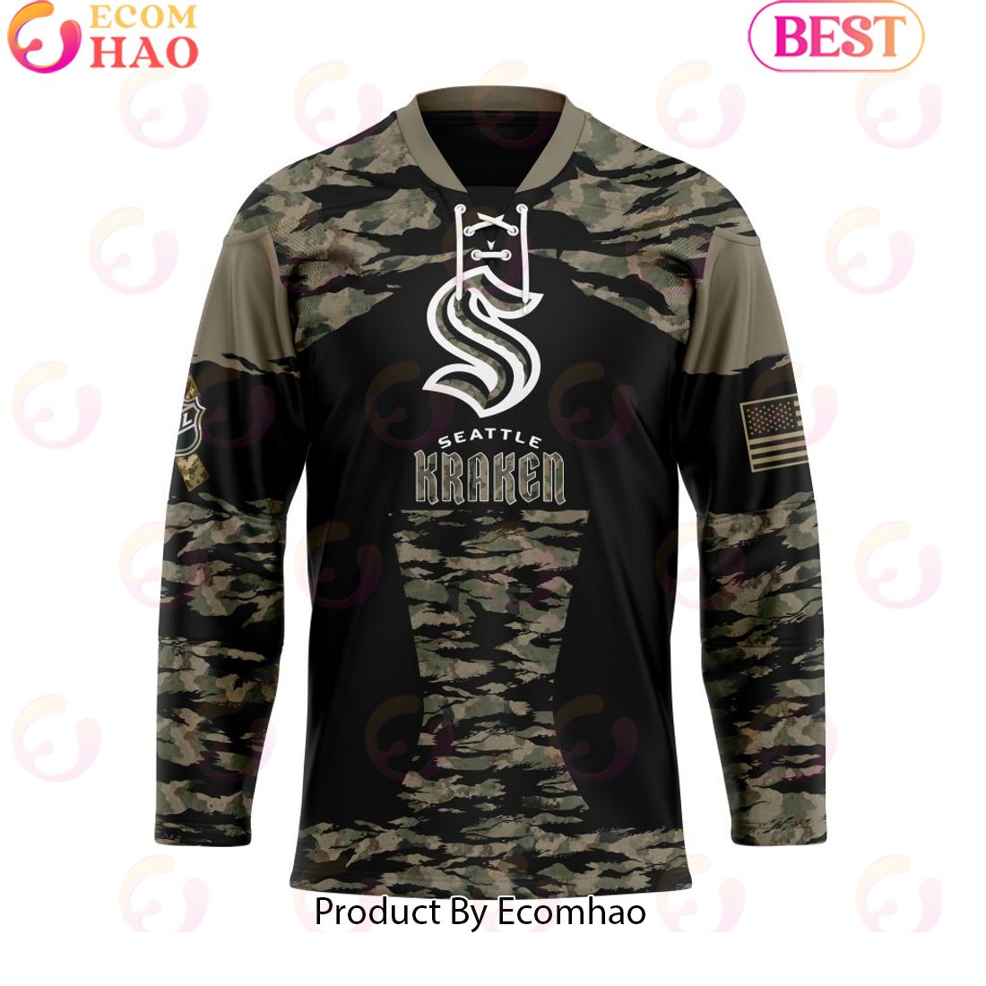 NHL Seattle Kraken Personalized Camo Hockey Jersey Honoring Veterans