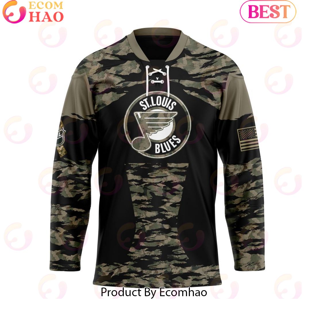 NHL St. Louis Blues Personalized Camo Hockey Jersey Honoring Veterans