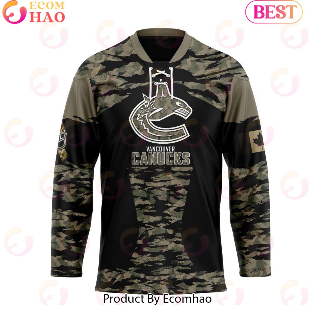 NHL Vancouver Canucks Personalized Camo Hockey Jersey Honoring Veterans