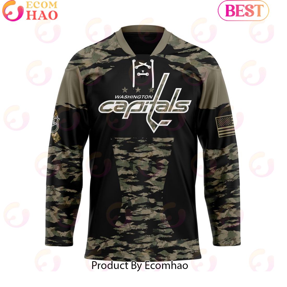 NHL Washington Capitals Personalized Camo Hockey Jersey Honoring Veterans