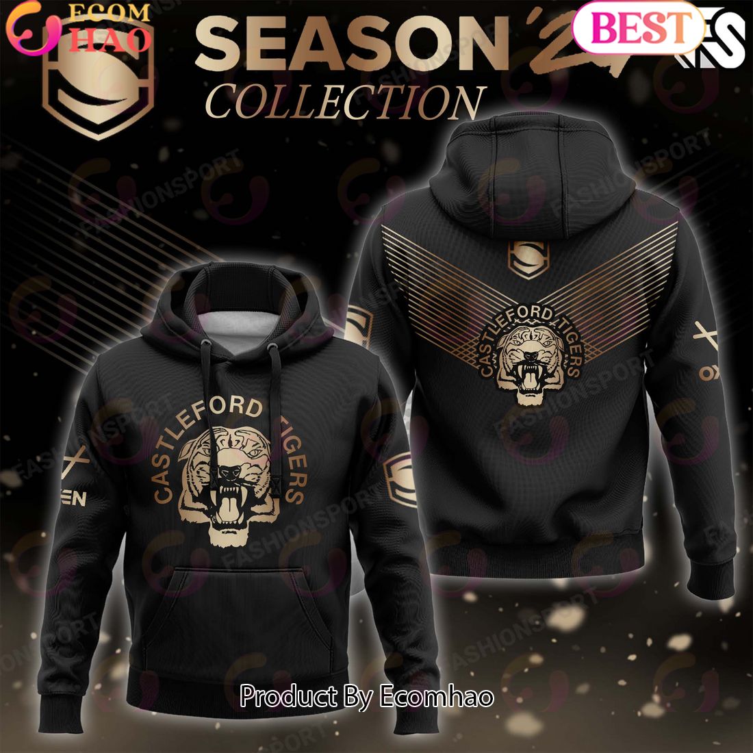 Super League Castleford Tigers Gold Team Season 24 Collection Hoodie, Longpants, Cap