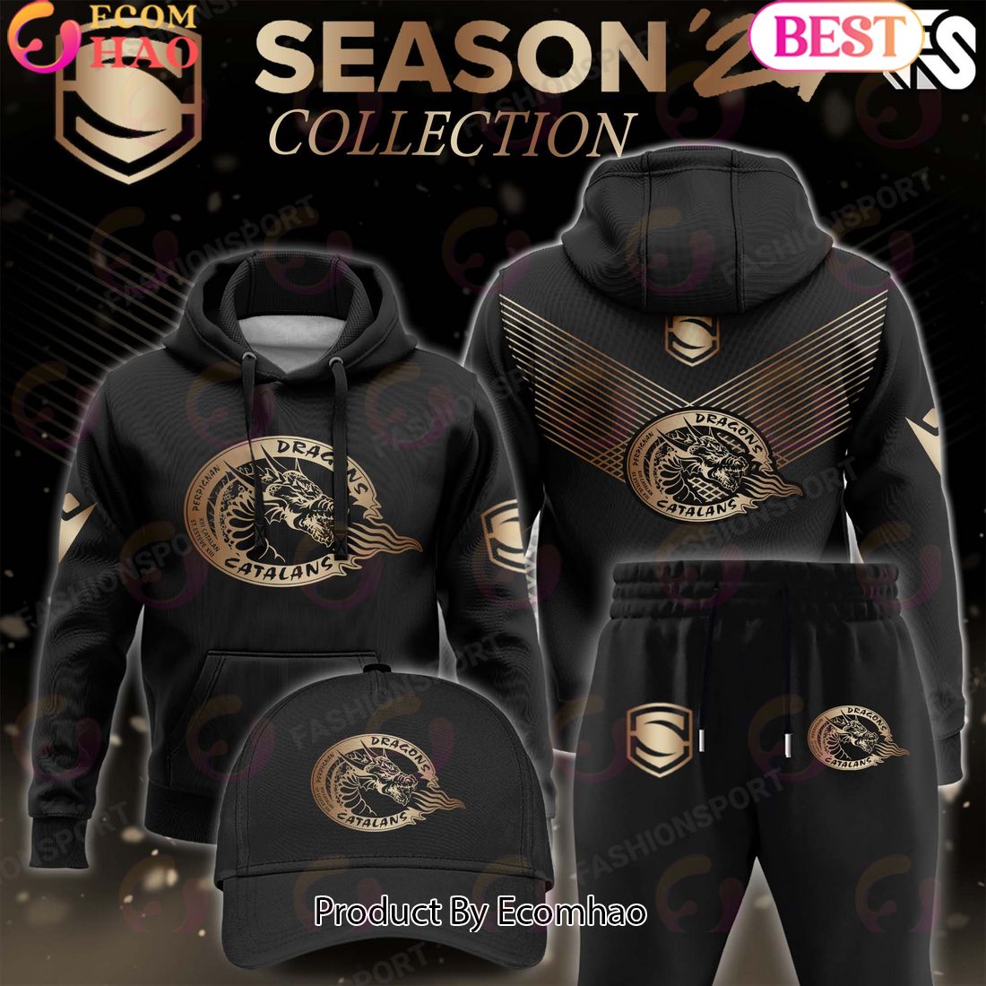 Super League Catalans Dragons Gold Team Season 24 Collection Hoodie, Longpants, Cap