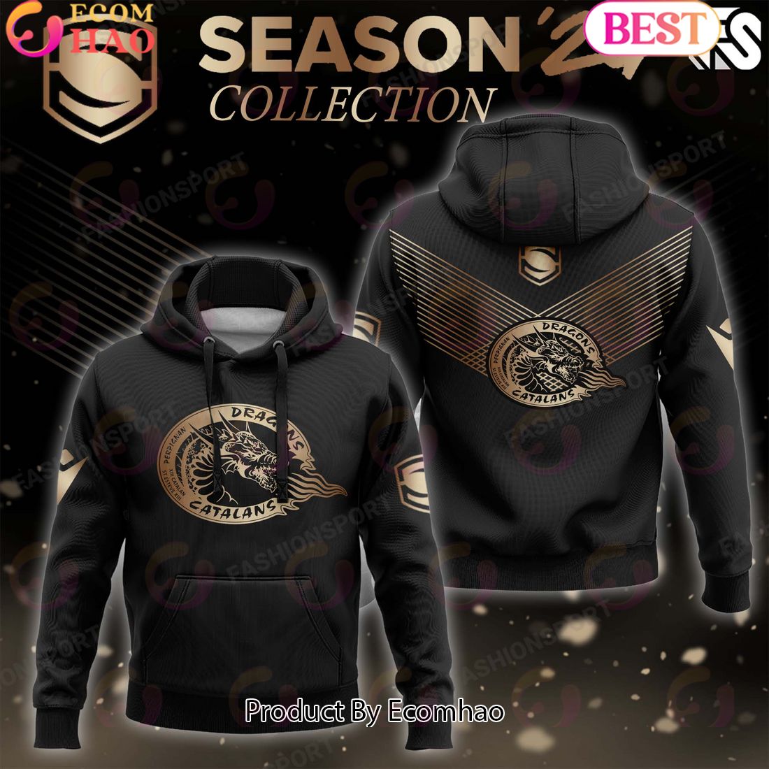 Super League Catalans Dragons Gold Team Season 24 Collection Hoodie, Longpants, Cap