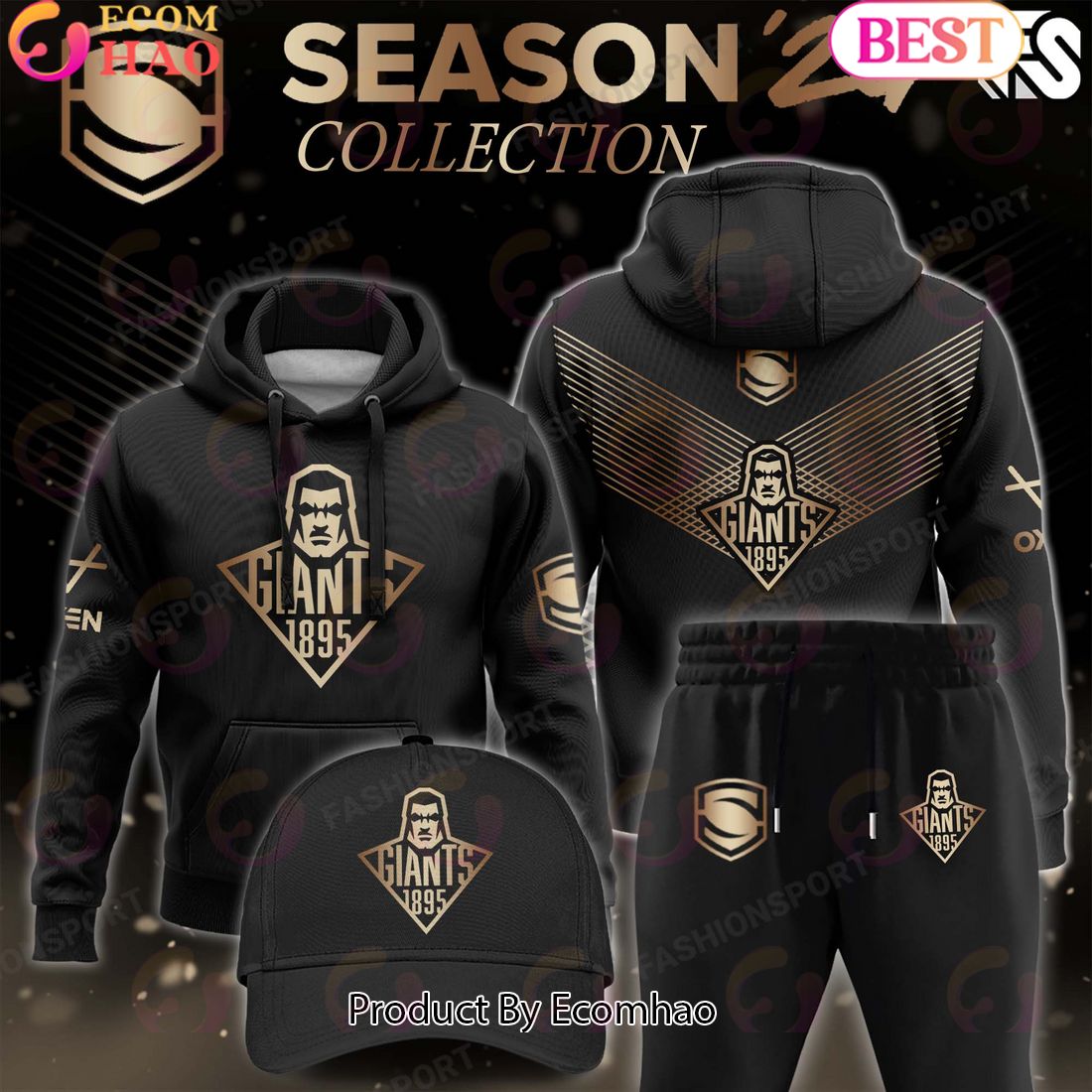 Super League Huddersfield Giants 1895 Gold Team Season 24 Collection Hoodie, Longpants, Cap