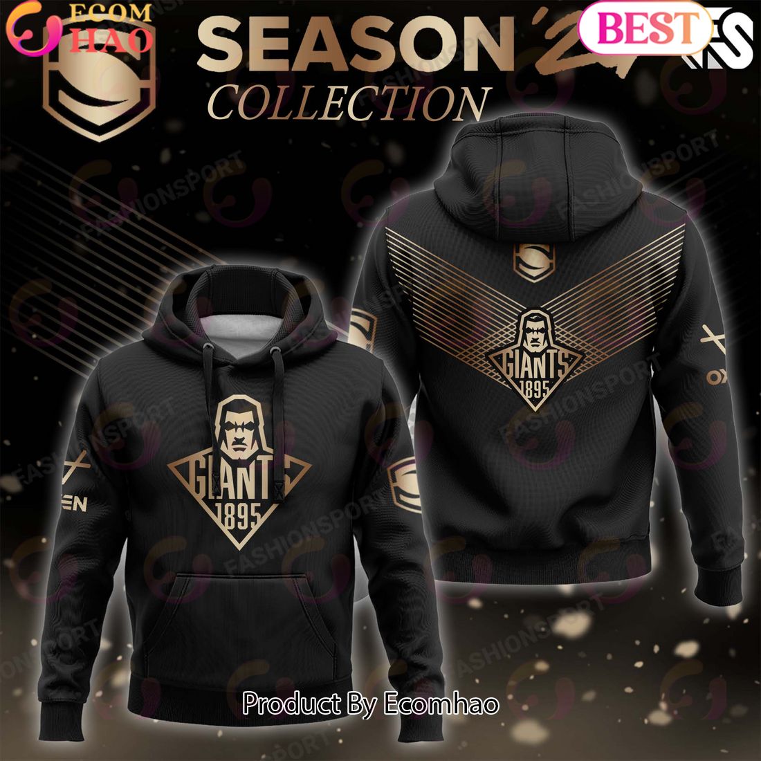 Super League Huddersfield Giants 1895 Gold Team Season 24 Collection Hoodie, Longpants, Cap