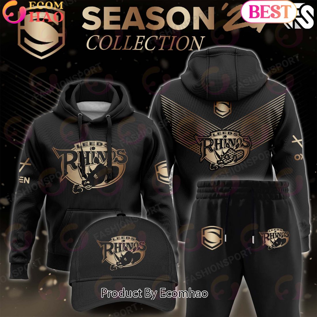 Super League Leeds Rhinos Gold Team Season 24 Collection Hoodie, Longpants, Cap