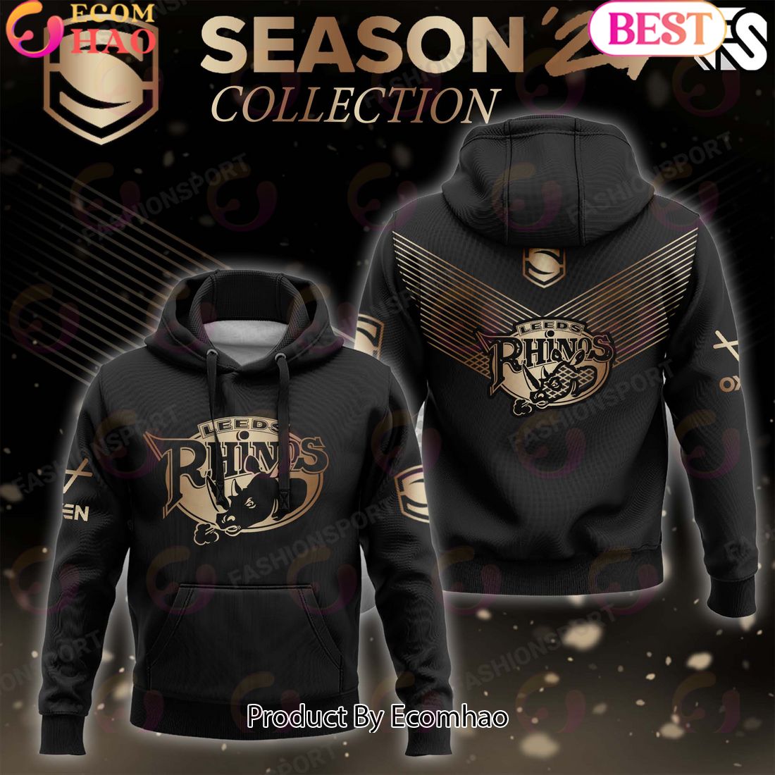 Super League Leeds Rhinos Gold Team Season 24 Collection Hoodie, Longpants, Cap