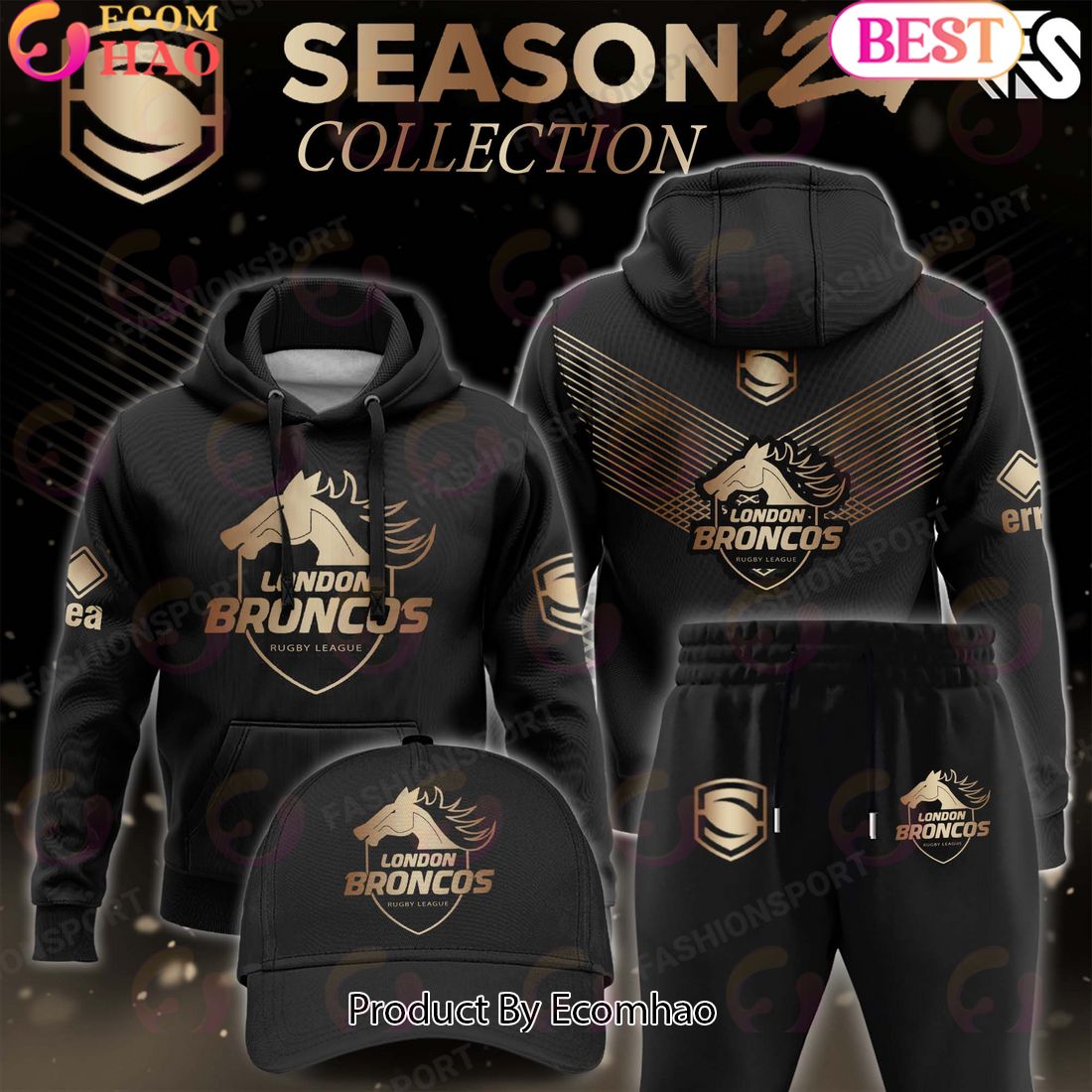 Super League London Broncos Gold Team Season 24 Collection Hoodie, Longpants, Cap