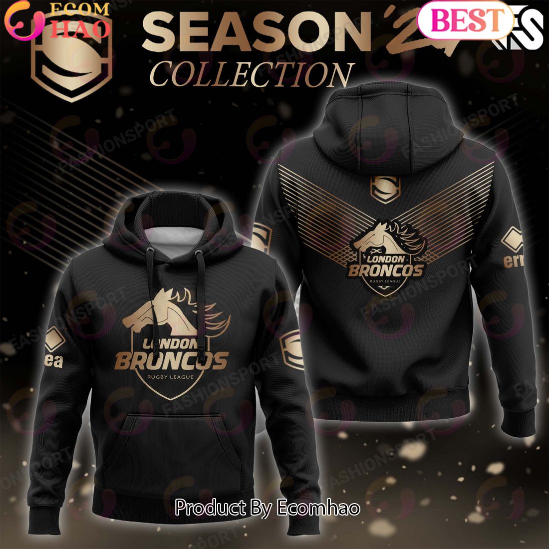 Super League London Broncos Gold Team Season 24 Collection Hoodie, Longpants, Cap