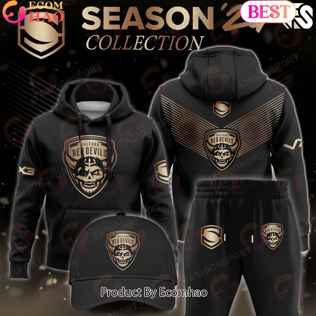 Super League Salford Red Devils Gold Team Season 24 Collection Hoodie, Longpants, Cap