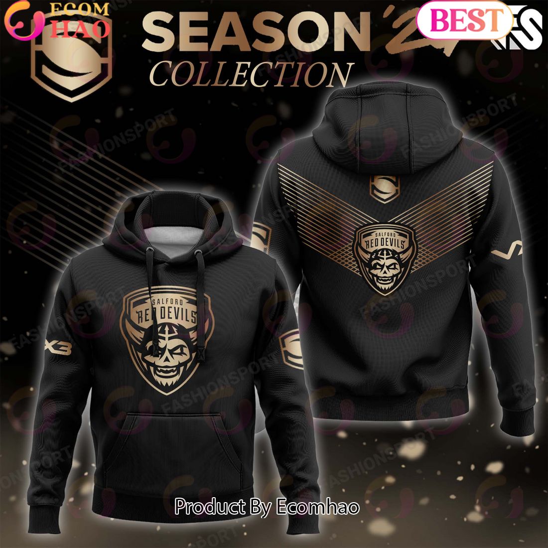 Super League Salford Red Devils Gold Team Season 24 Collection Hoodie, Longpants, Cap