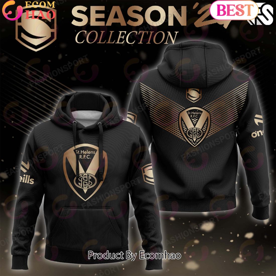 Super League St. Helens R.F.C Gold Team Season 24 Collection Hoodie, Longpants, Cap