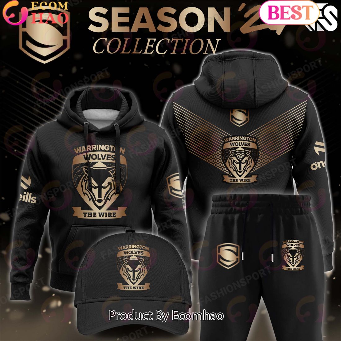 Super League Warrington Wolves Gold Team Season 24 Collection Hoodie, Longpants, Cap