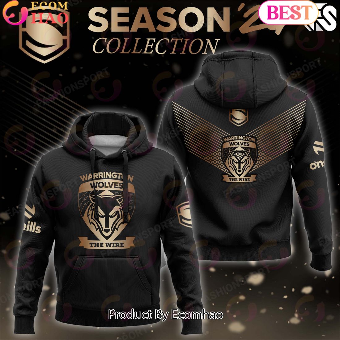 Super League Warrington Wolves Gold Team Season 24 Collection Hoodie, Longpants, Cap