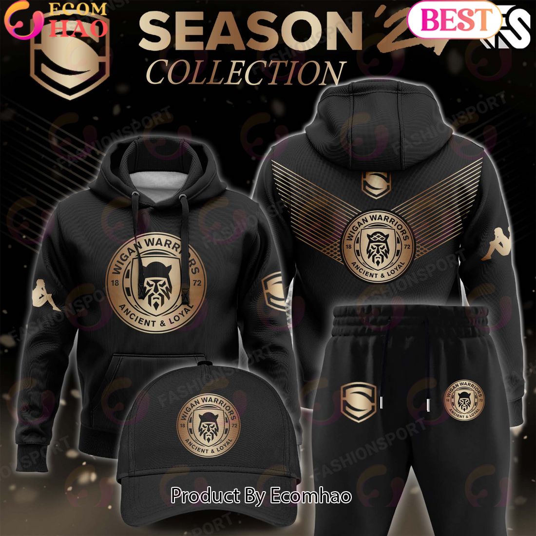 Super League Wigan Warriors Gold Team Season 24 Collection Hoodie, Longpants, Cap