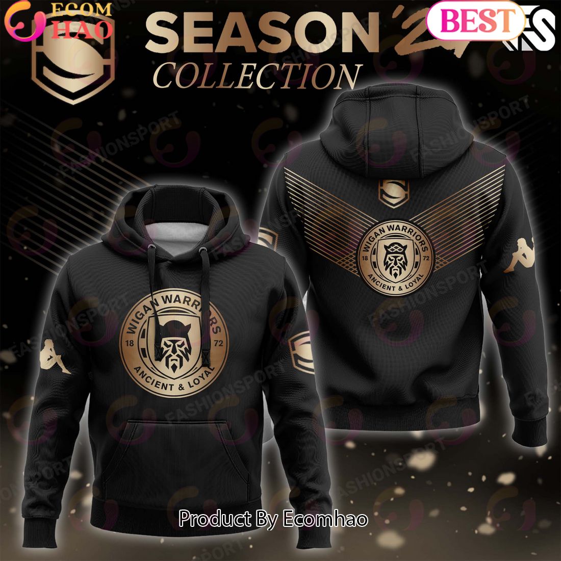 Super League Wigan Warriors Gold Team Season 24 Collection Hoodie, Longpants, Cap