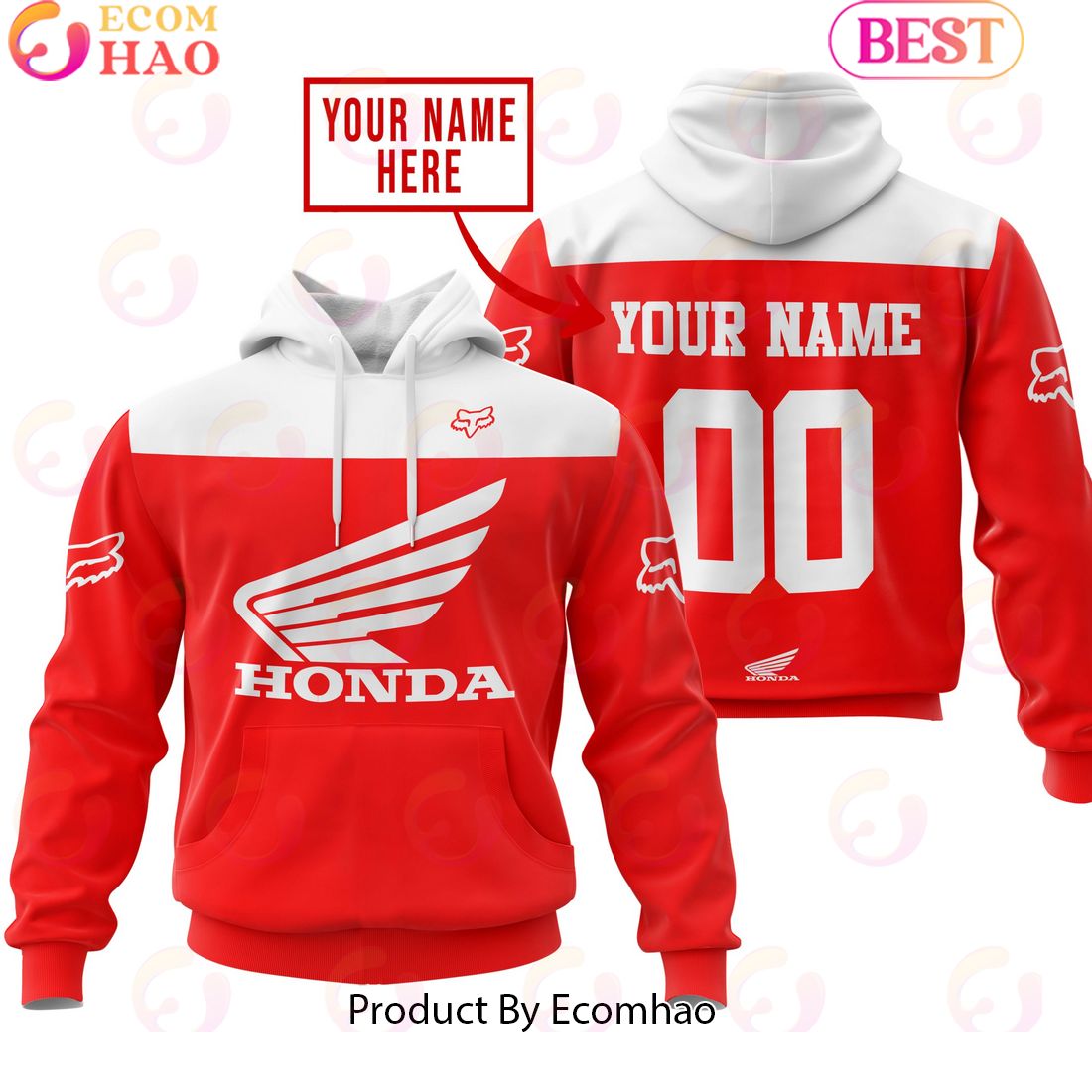 Limited Edition Custom Name Racing Honda Red Hoodie