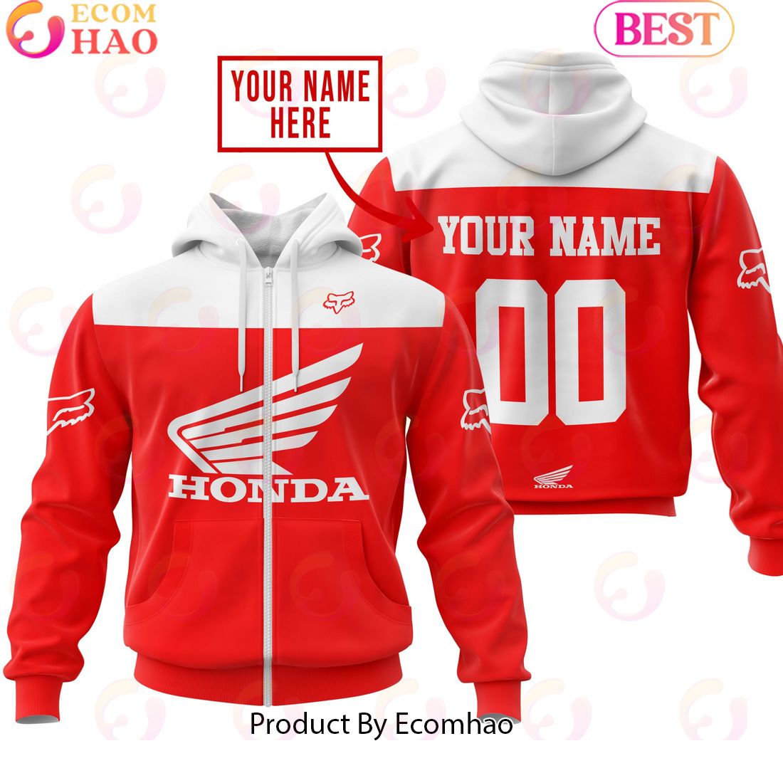 Limited Edition Custom Name Racing Honda Red Hoodie