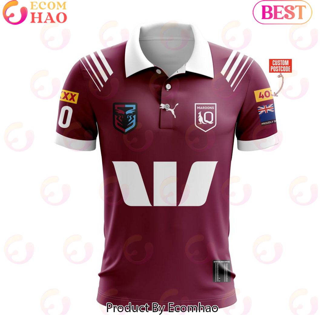 QLD Maroons State Of Origin Customized Postcode 2024 Polo Shirt