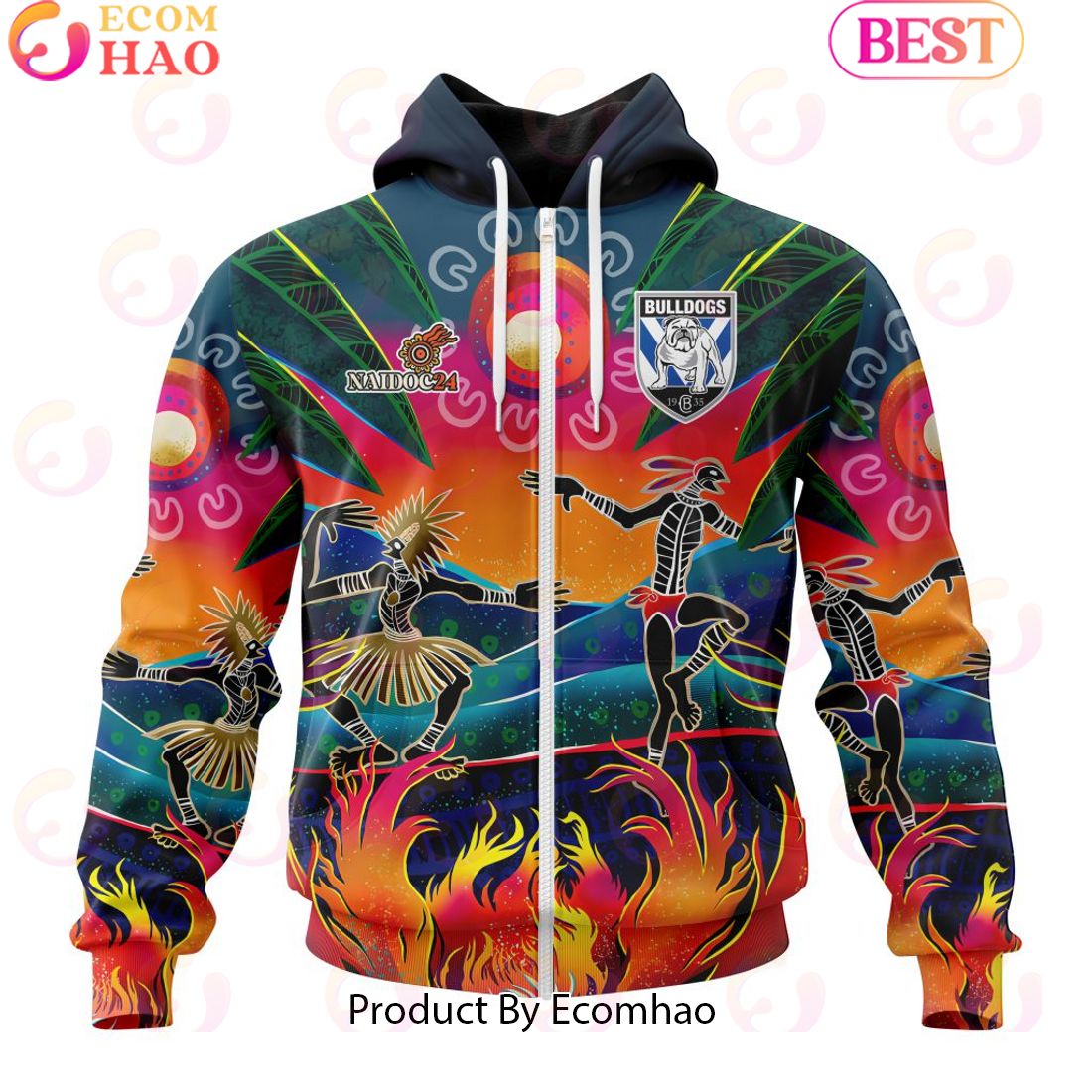 Personalized NRL Canterbury-Bankstown Bulldogs Special NAIDOC Week 2024 Keep The Fire Burning Design 3D Hoodie