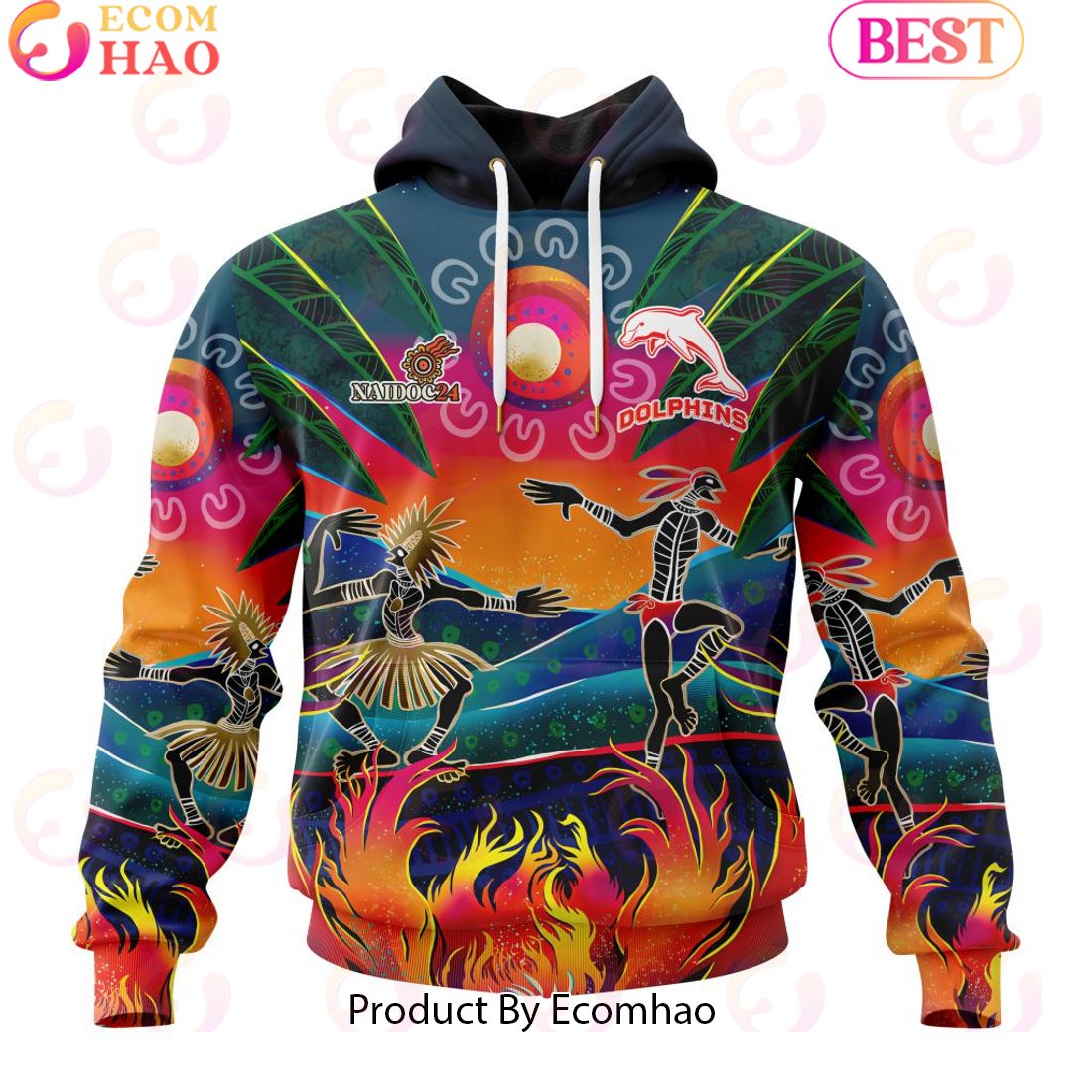 Personalized NRL Dolphins Special NAIDOC Week 2024 Keep The Fire Burning Design 3D Hoodie