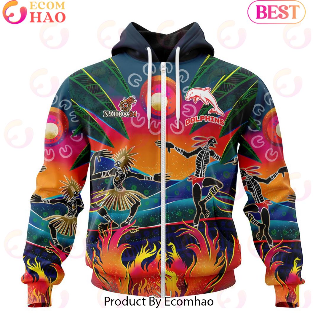 Personalized NRL Dolphins Special NAIDOC Week 2024 Keep The Fire Burning Design 3D Hoodie