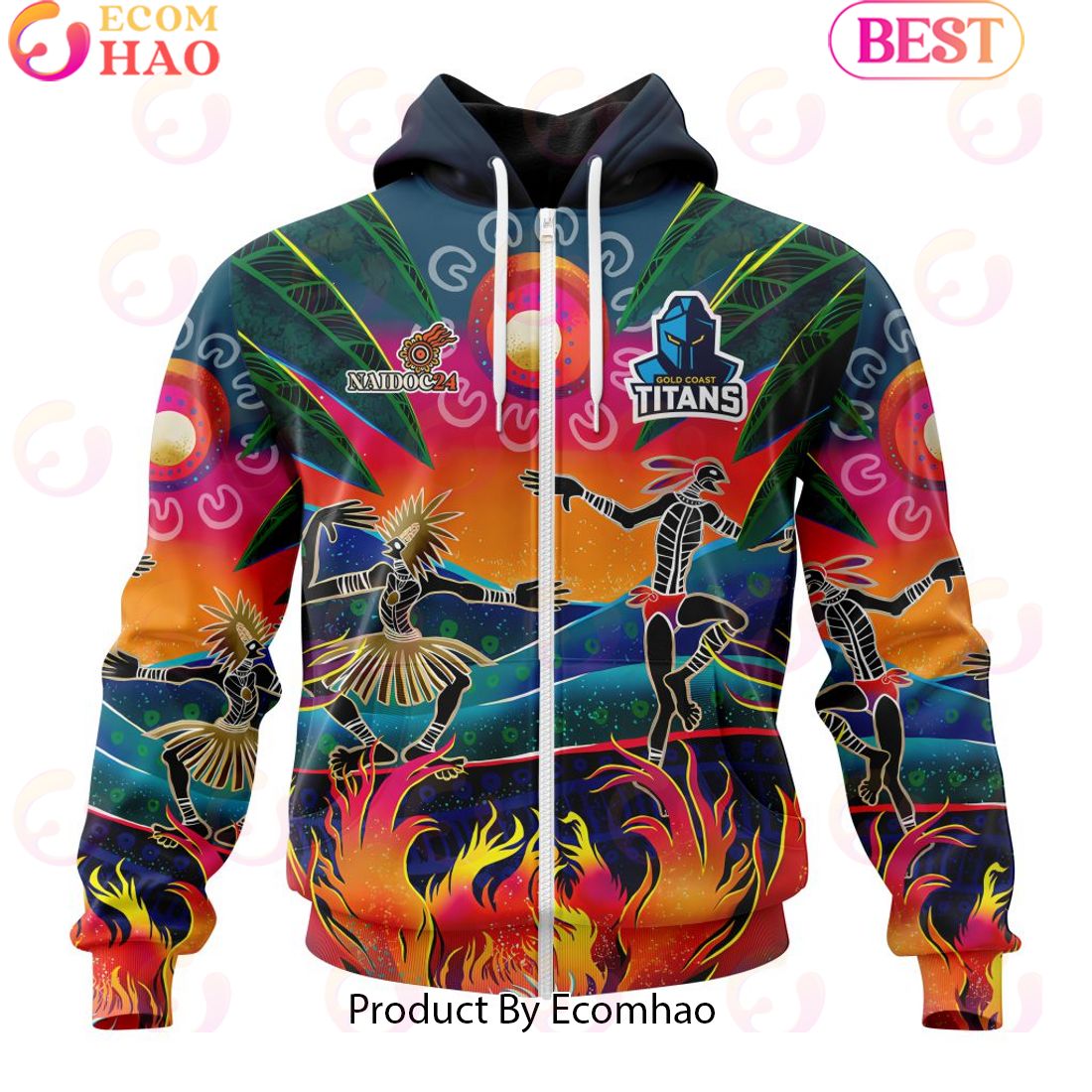 Personalized NRL Gold Coast Titans Special NAIDOC Week 2024 Keep The Fire Burning Design 3D Hoodie