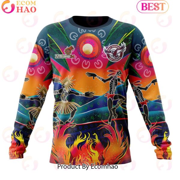 Personalized NRL Manly Warringah Sea Eagles Special NAIDOC Week 2024 Keep The Fire Burning Design 3D Hoodie