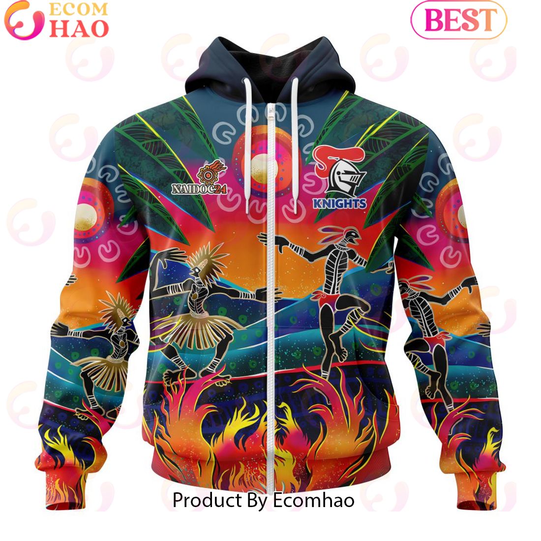 Personalized NRL Newcastle Knights Special NAIDOC Week 2024 Keep The Fire Burning Design 3D Hoodie