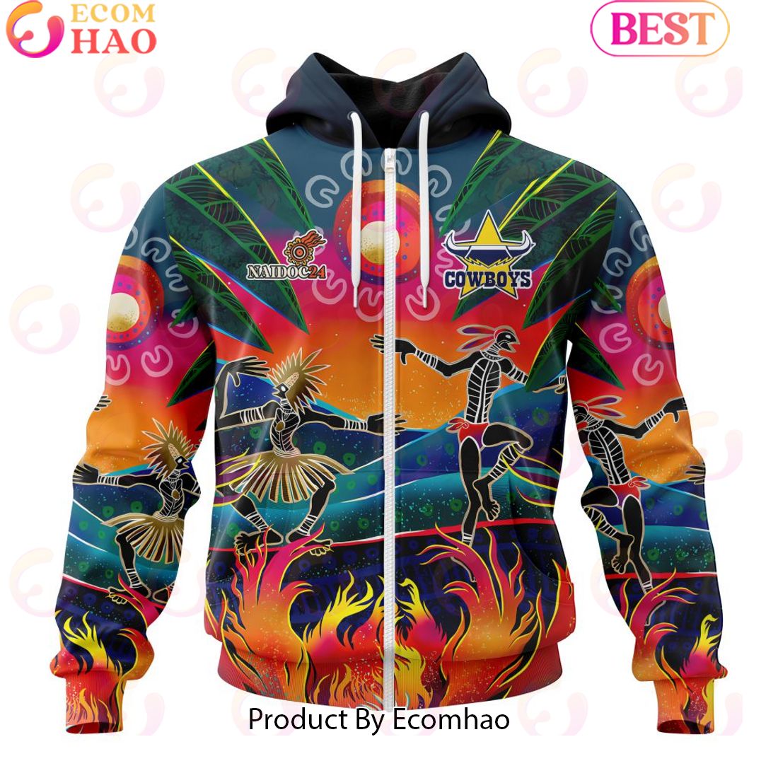 Personalized NRL North Queensland Cowboys Special NAIDOC Week 2024 Keep The Fire Burning Design 3D Hoodie