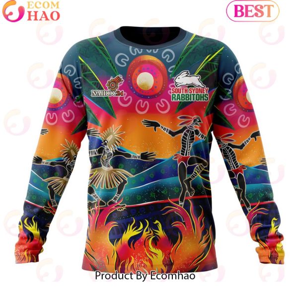Personalized NRL South Sydney Rabbitohs Special NAIDOC Week 2024 Keep The Fire Burning Design 3D Hoodie