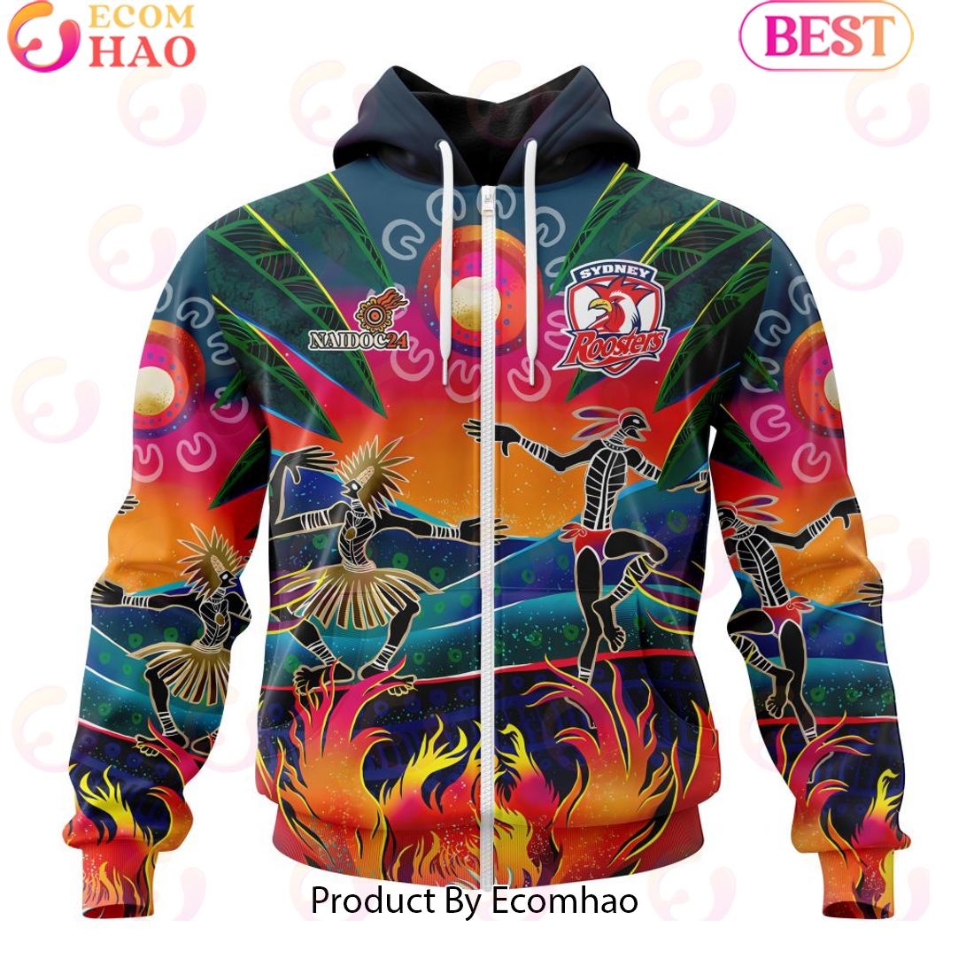 Personalized NRL Sydney Roosters Special NAIDOC Week 2024 Keep The Fire Burning Design 3D Hoodie