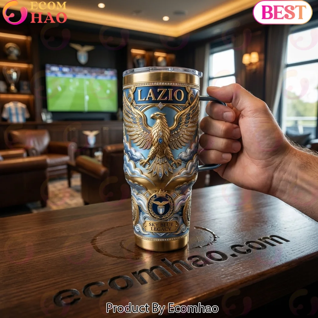 Lazio Football Club Gold Eagle Sky Blue Legacy 40oz Insulated Tumbler with Handle Lazio Football Club Gold Eagle Sky Blue Legacy 40oz Insulated Tumbler with Handle