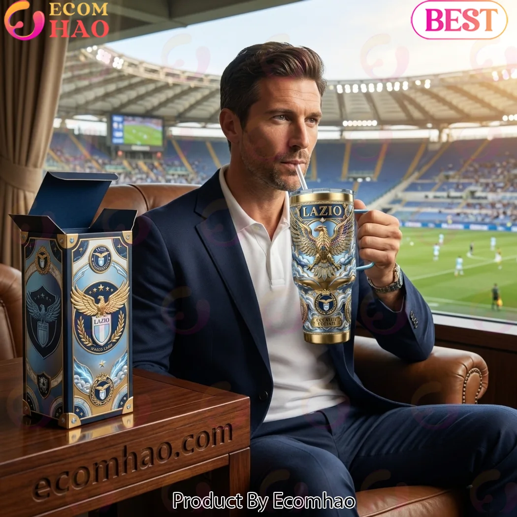 Lazio Football Club Gold Eagle Sky Blue Legacy 40oz Insulated Tumbler with Handle Lazio Football Club Gold Eagle Sky Blue Legacy 40oz Insulated Tumbler with Handle