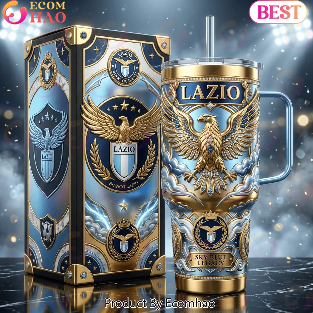 Lazio Football Club Gold Eagle Sky Blue Legacy 40oz Insulated Tumbler with Handle Lazio Football Club Gold Eagle Sky Blue Legacy 40oz Insulated Tumbler with Handle